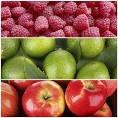 Fototapeta na wymiar Fruits and berries in colorful collage