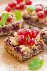 berry tart with fresh red currants, close-up