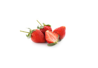 strawberries with leaf on white background