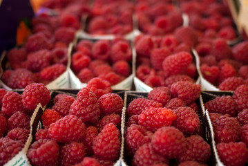 Raspberries for sale at a farmers market