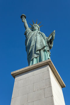 Paris, the Statue of Liberty on an island on the River Seine on
