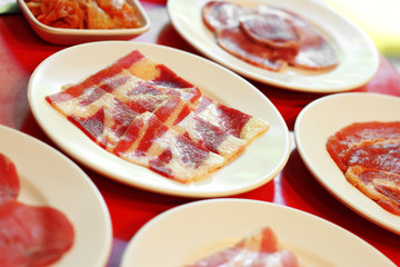 close up meat and vegetable in japanese food