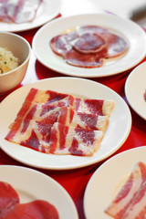 Fototapeta na wymiar close up meat and vegetable in japanese food