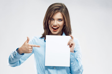 Naklejka premium Business woman show on white banner.