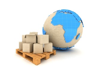 Cardboard boxes and Earth globe