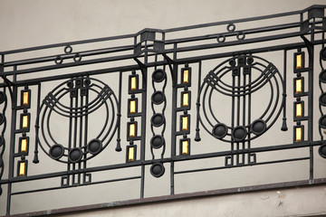 Art Nouveau ironwork balcony in Prague, Czech Republic.
