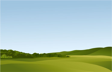 Rural landscape with green hills