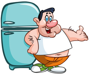 Fat man with fridge
