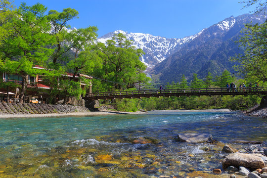 Hotaka mountains and Kappa bridge in Kamikochi, Nagano, Japan