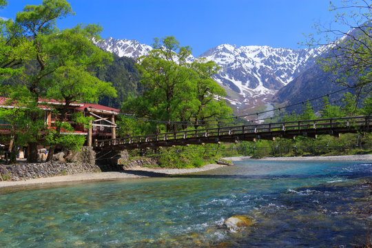 Hotaka mountains and Kappa bridge in Kamikochi, Nagano, Japan