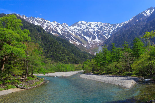 Hotaka mountains and Azusa river in Kamikochi, Nagano, Japan