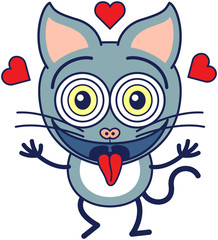 Excited cat showing red hearts and feeling crazy in love