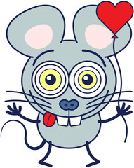 Cute mouse holding a heart balloon and feeling in love