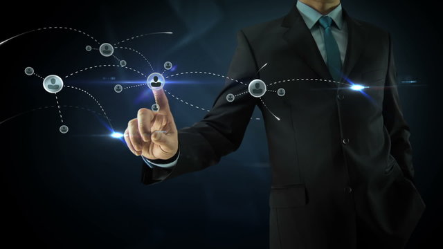 Businessman pointing on social network media concept