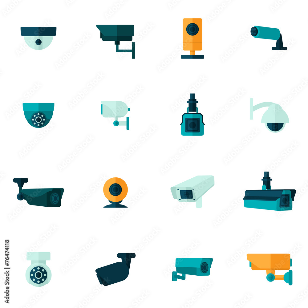 Wall mural security camera icon flat