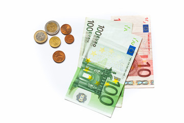 Euro banknotes and coins