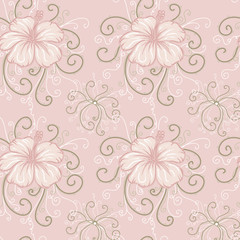 Fototapeta premium seamless background with pink hibiscus.