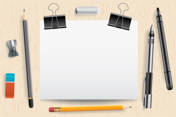 School supplies and empty paper card, vector