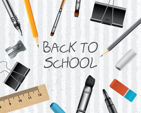 Back to school on paper with supplies, vector