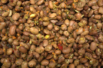 Baked beans for garnish. Background. Photo.