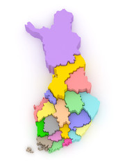 Three-dimensional map of Finland.