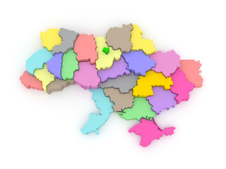 Three-dimensional map of Ukraine.