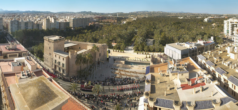 Panoramic view of Elche during Easter Time. Alicante. Spain