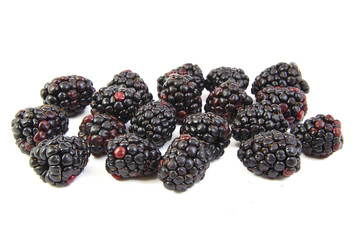 Bunch of blackberries on white background.