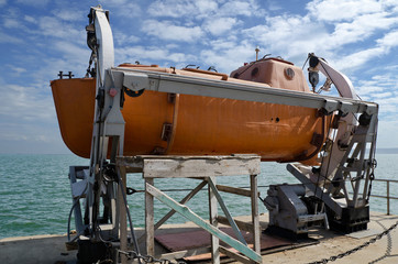 Rescue boat on the water station in Kerch