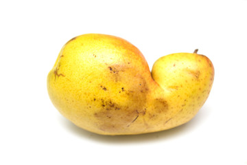 Green pear on a white background. Photo.