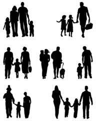 Silhouettes of families in walk, vector