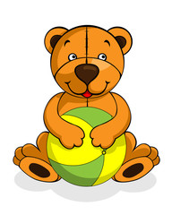 plush bear with ball, vector illustration