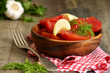 Homemade marinated tomatoes.