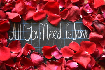 Happy Valentines day! text on blackboard