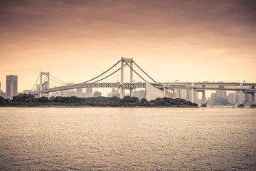 Fototapeta na wymiar Rainbow Bridge in Odaiba, Tokyo