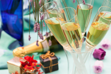 Champagne glasses and gifts