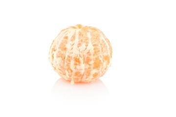 Studio shot single peeled mandarine isolated on white