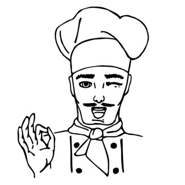 Hand-drawn head cook. Doodle. Isolated. Vector.