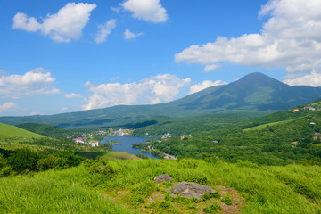 Fototapeta na wymiar Mt.Tateshina and Lake Shirakaba in Nagano, Japan