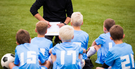 Soccer football coach tactic strategy speech. kids listening.