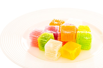 jelly candies on white background.
