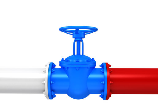 Gas pipes valve connection with russian flag