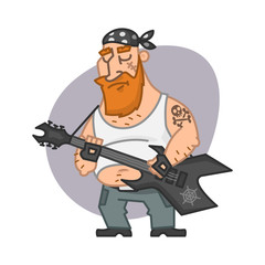 Biker man plays electric guitar