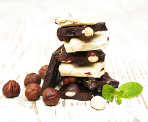 Dark and white chocolate with nuts