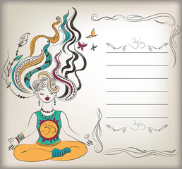 Meditating girl with background for text