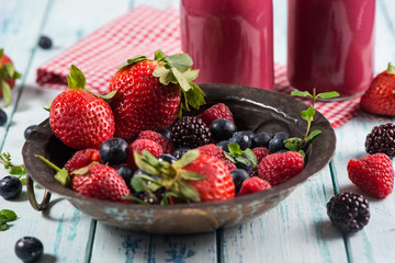 Fresh homemade berries smoothie with fresh fruits