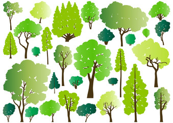 Forest trees silhouettes illustration collection background vect