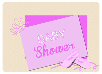 baby girl shower invitation card, pink pointe shoes and crown