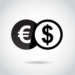 Euro and dollar. Currency, coin, money vector icon.
