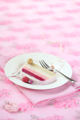 Piece of Raspberry Litchi and Rose Yule Log Cake